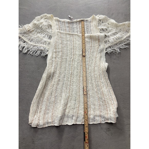 Free People White Knit Tunic Fringe Sleeve Women's S Top Flutter Angel - Picture 2 of 7